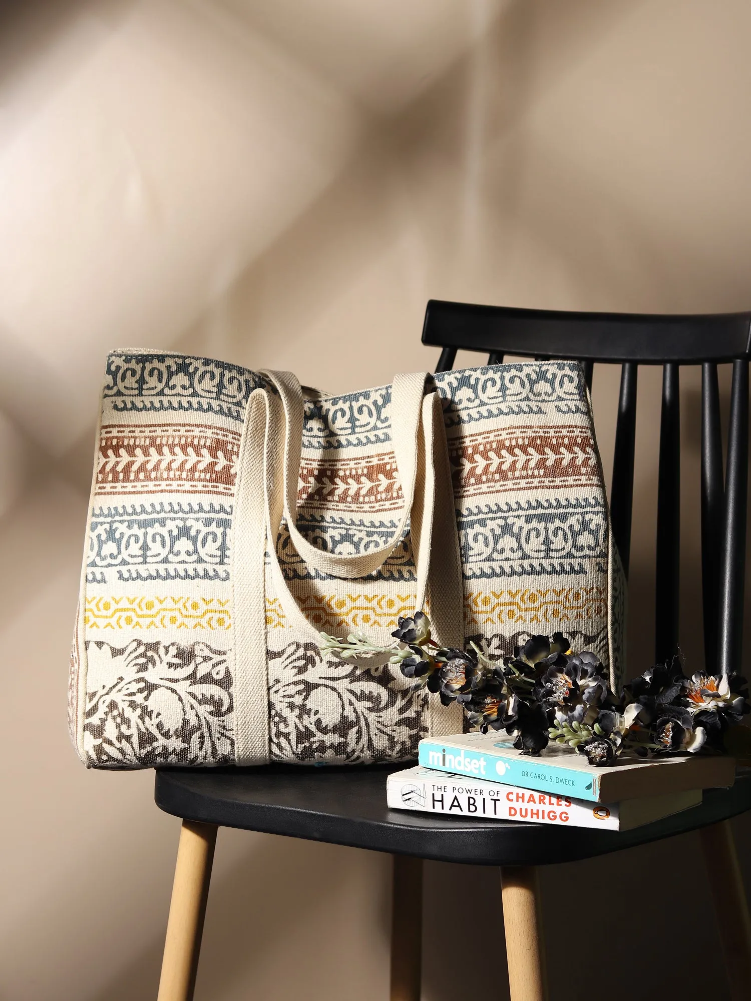 DIKT - HAND BLOCK COTTON PRINTED TOTE BAG