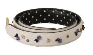 Dolce & Gabbana White Crystals Leather Bag Shoulder Strap