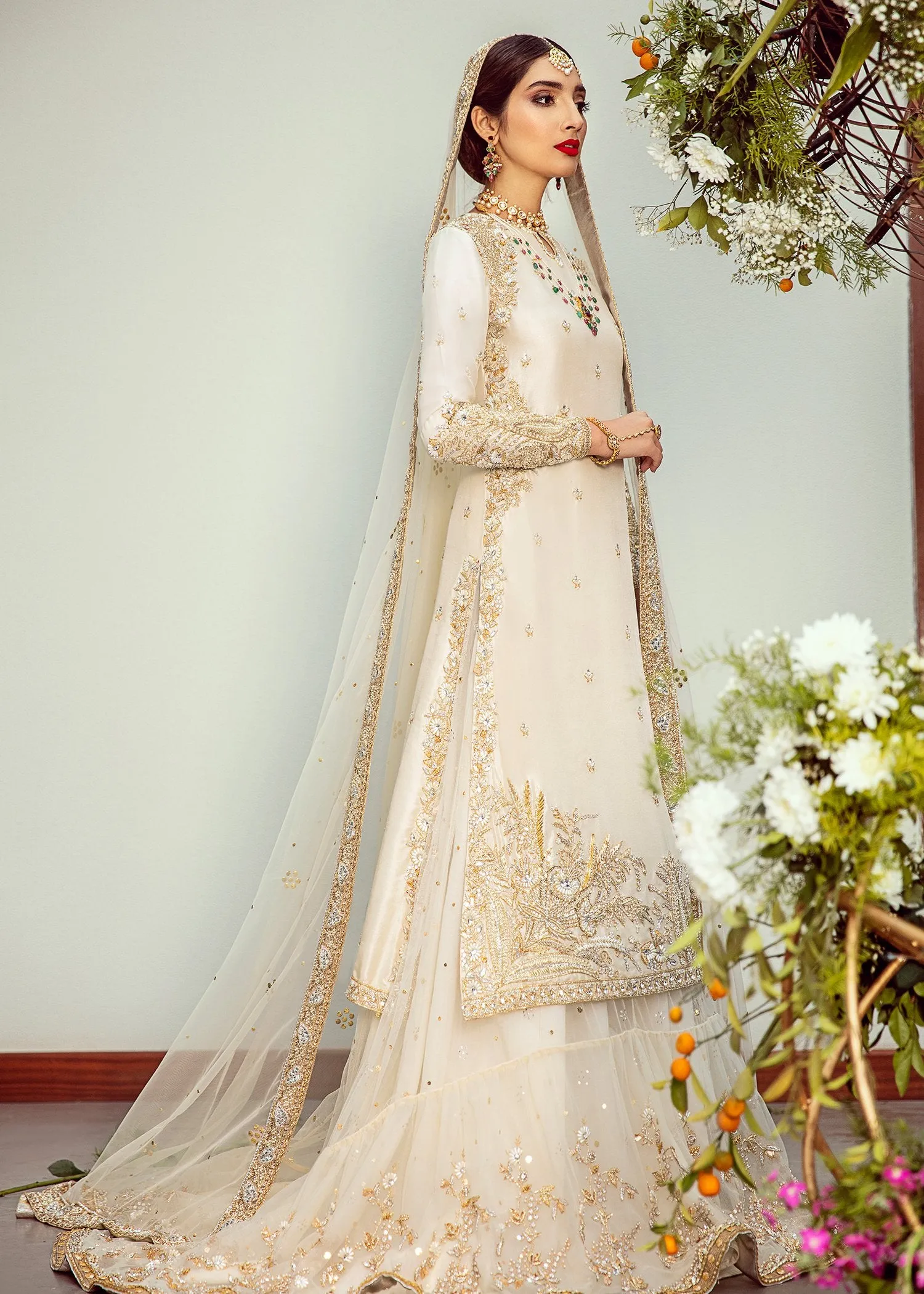 Embroidered White Net Lehnga for Wedding #N7053