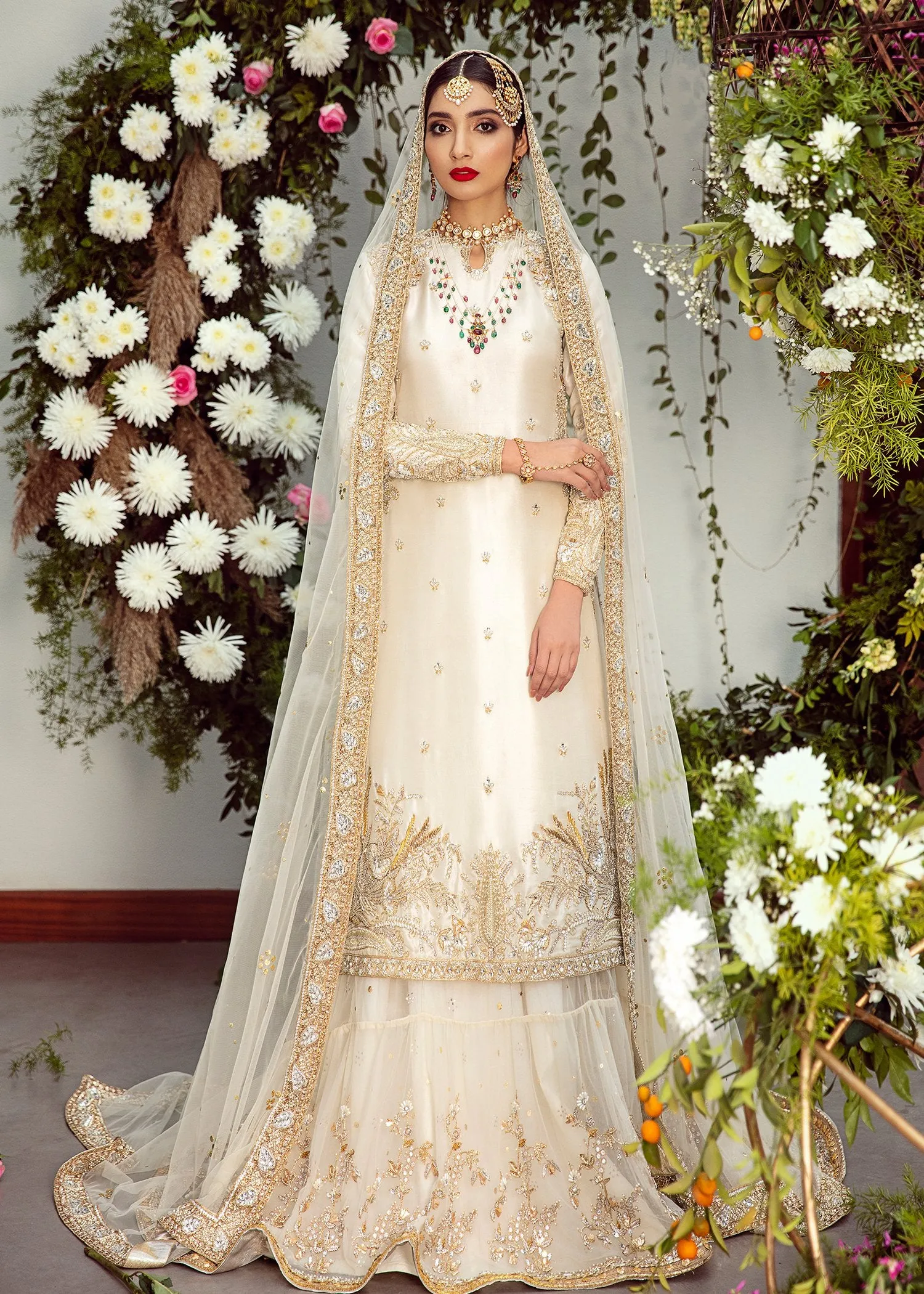 Embroidered White Net Lehnga for Wedding #N7053