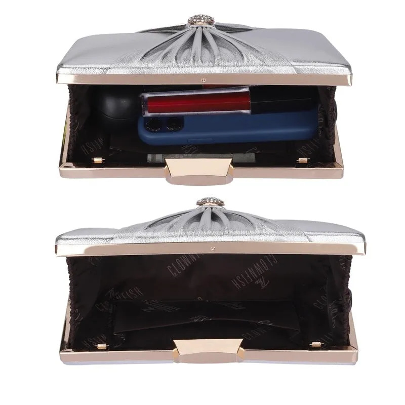 Faux Leather Womens Party Clutch with Chain Strap | 21x3x13 cm | Silver