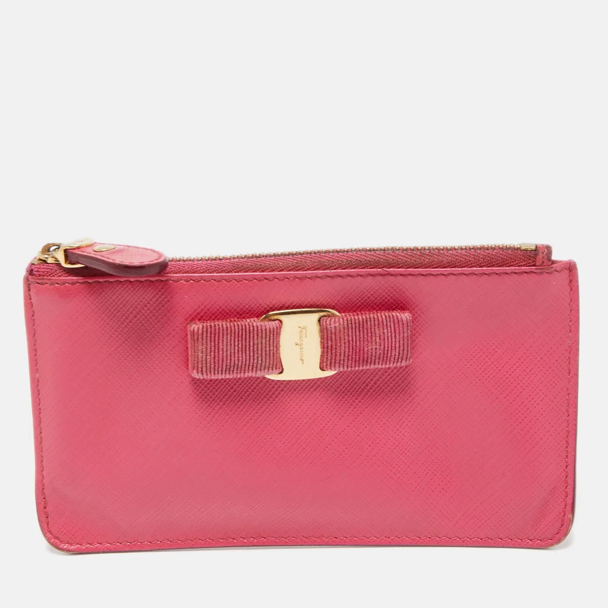 Fuchsia Leather Bow Zip Coin Purse