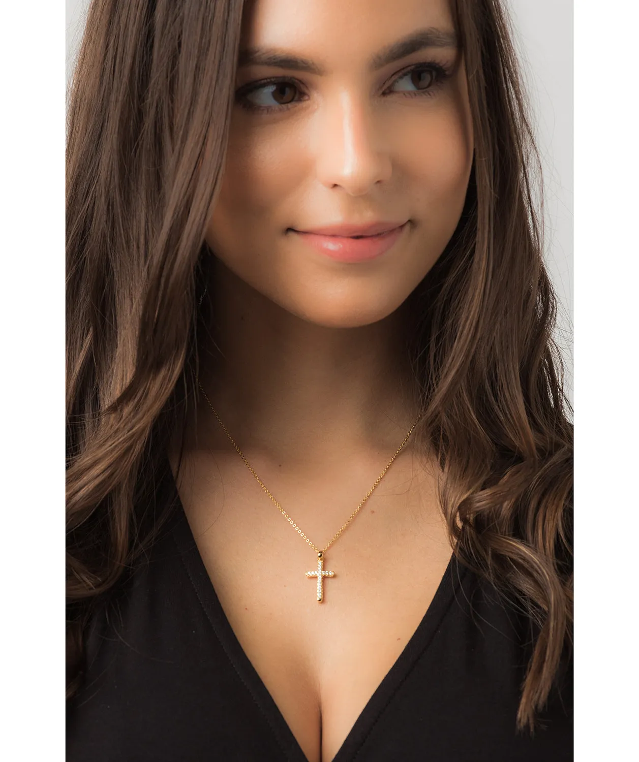 Gift Packaged 'Cordoba' 18ct Yellow Gold Plated 925 Silver & Cubic Zirconia Cross Pendant Necklace