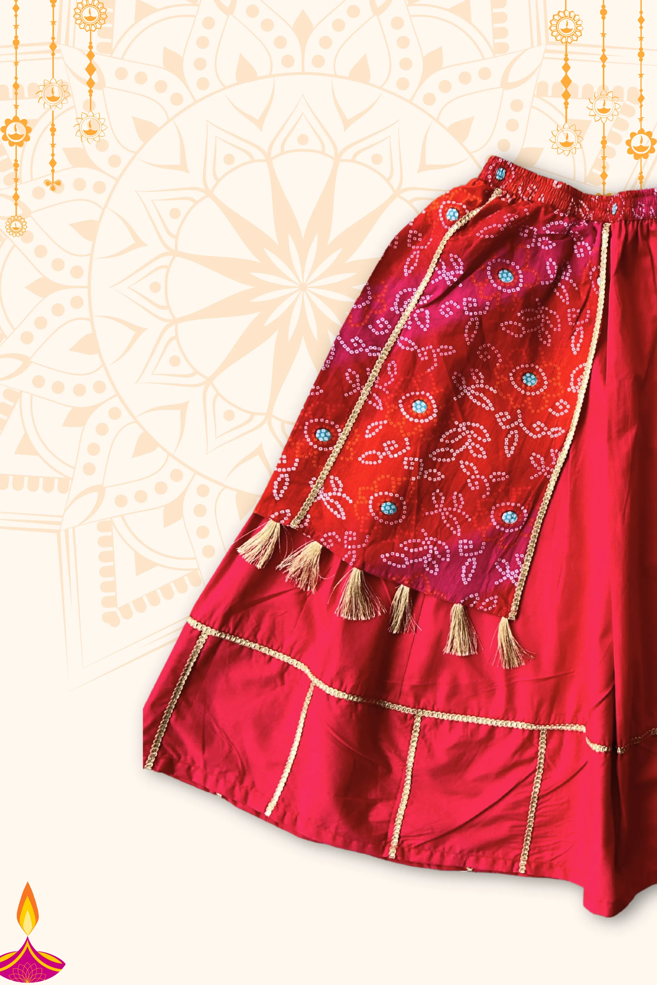 Girls Dholna Pure Cotton Chaniya Choli Ethnic Clothing set - Red