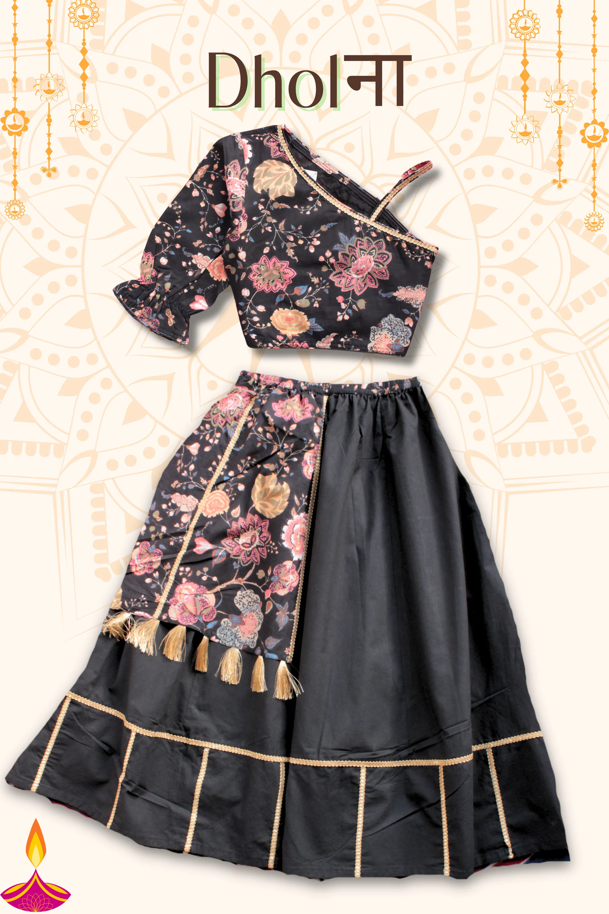 Girls Dholna Pure Cotton Chaniya Choli Ethnic Clothing set - Red
