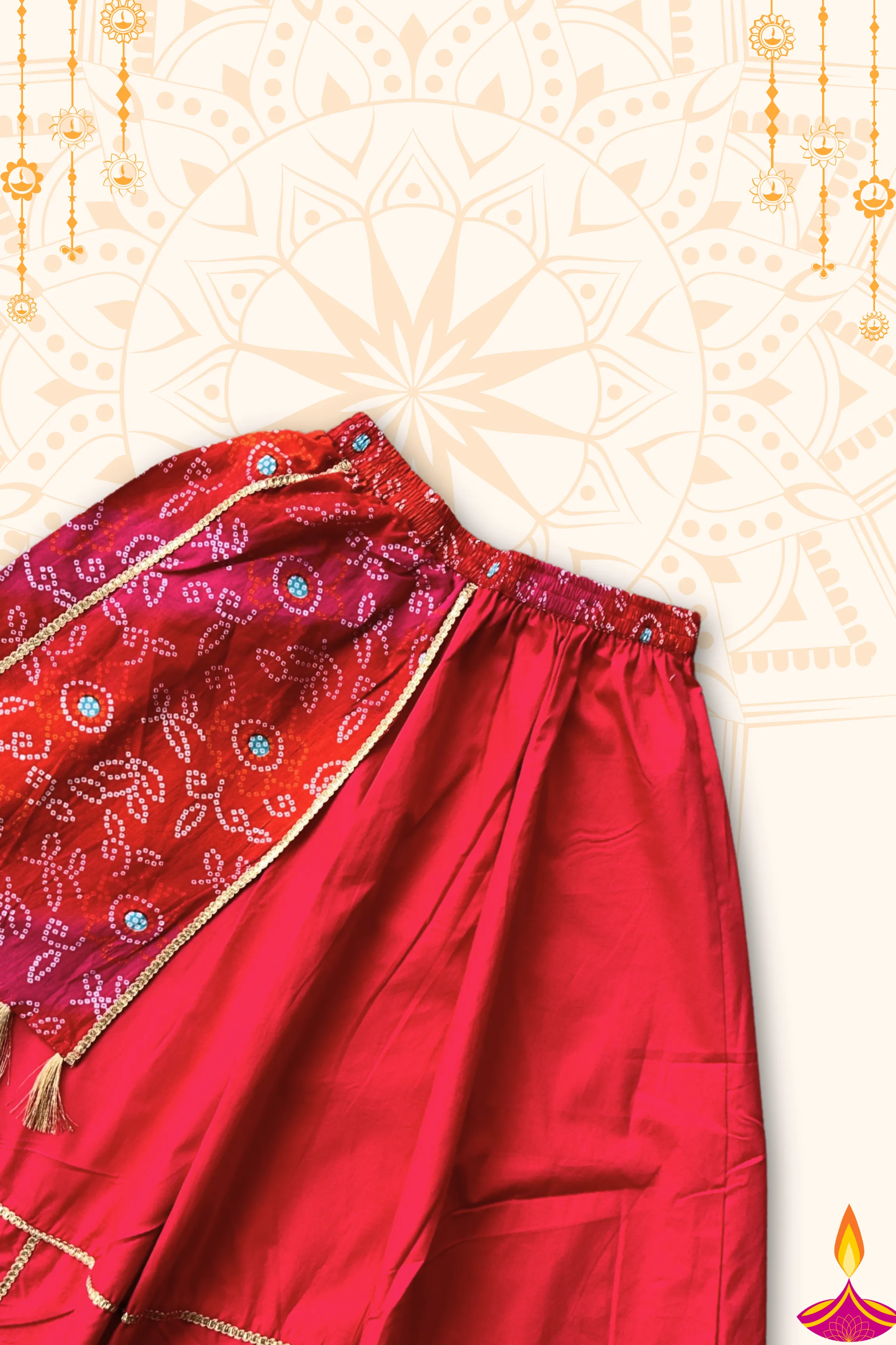 Girls Dholna Pure Cotton Chaniya Choli Ethnic Clothing set - Red