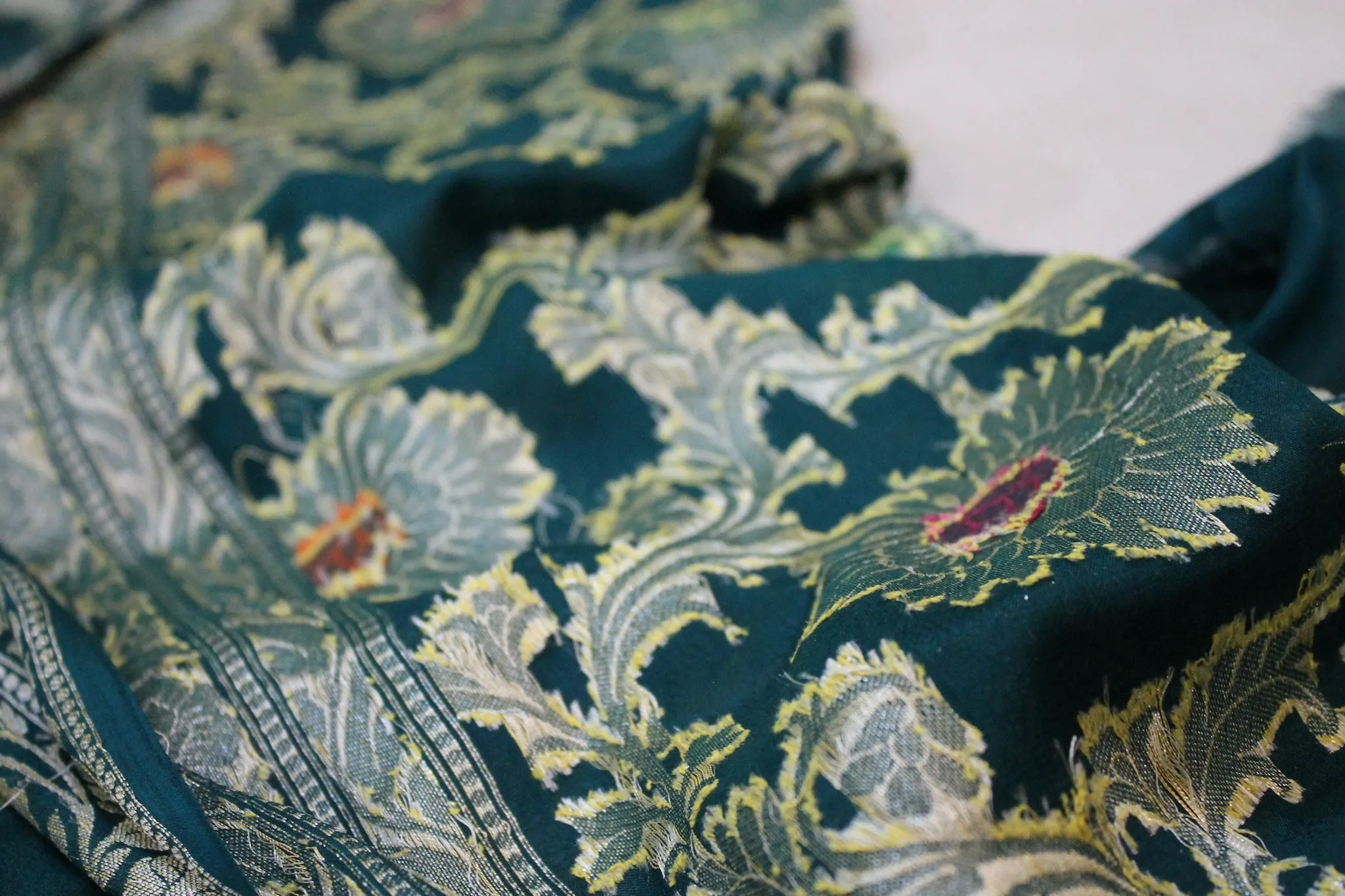 Greenish Blue Charm: Pure Khaddi Georgette Banarasi Sari
