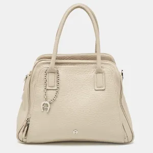 Light Beige Leather Double Zip Satchel