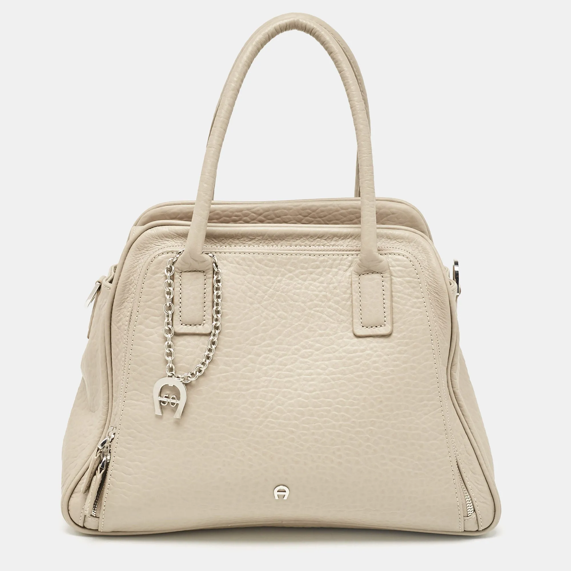 Light Beige Leather Double Zip Satchel