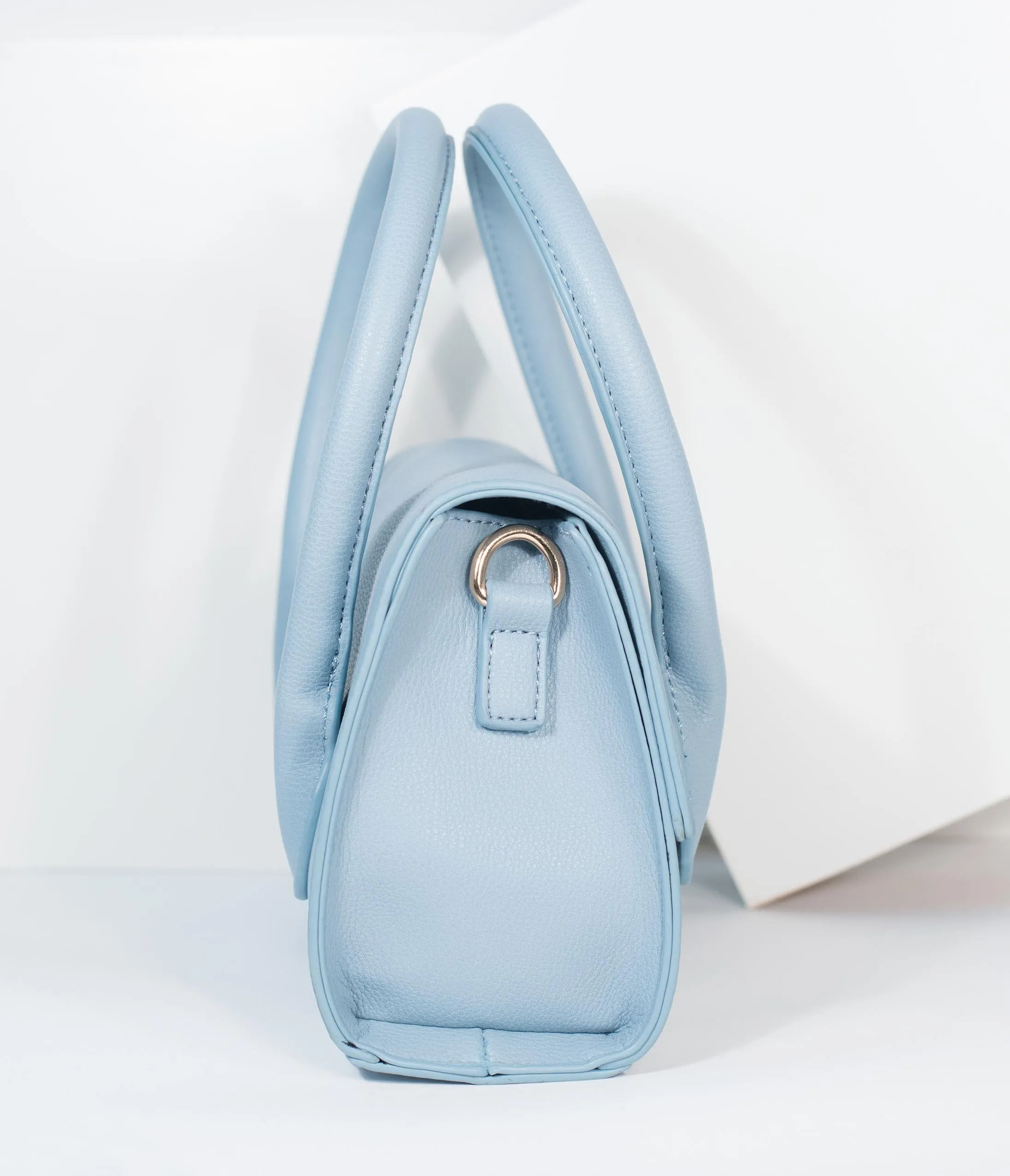 Light Blue Leatherette Structured Purse