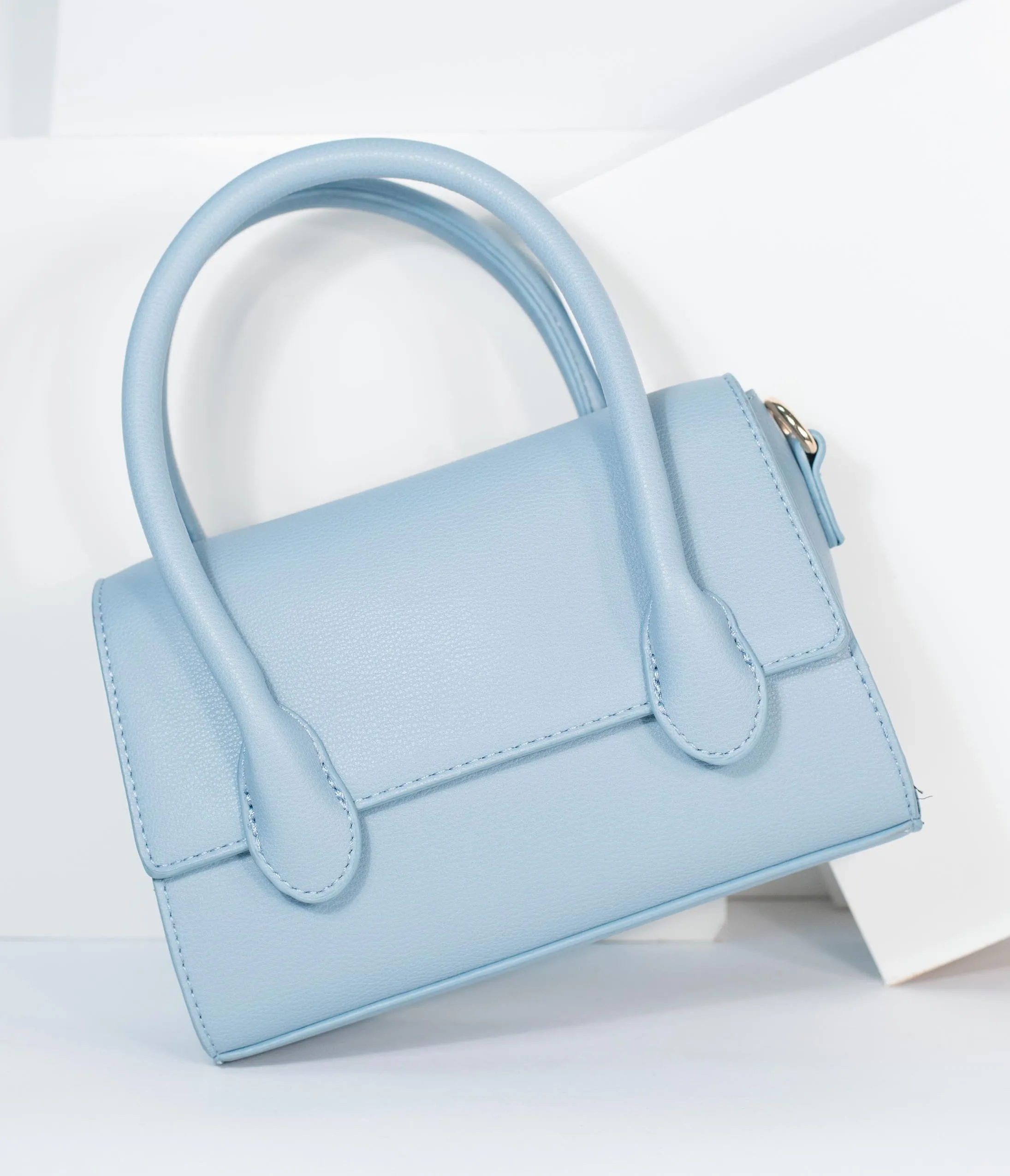 Light Blue Leatherette Structured Purse