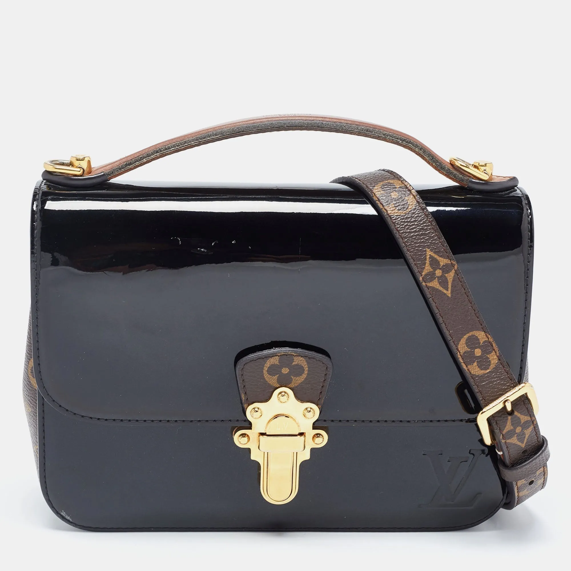 LOUIS VUITTON Black Vernis Leather and Monogram Canvas Cherrywood BB Bag