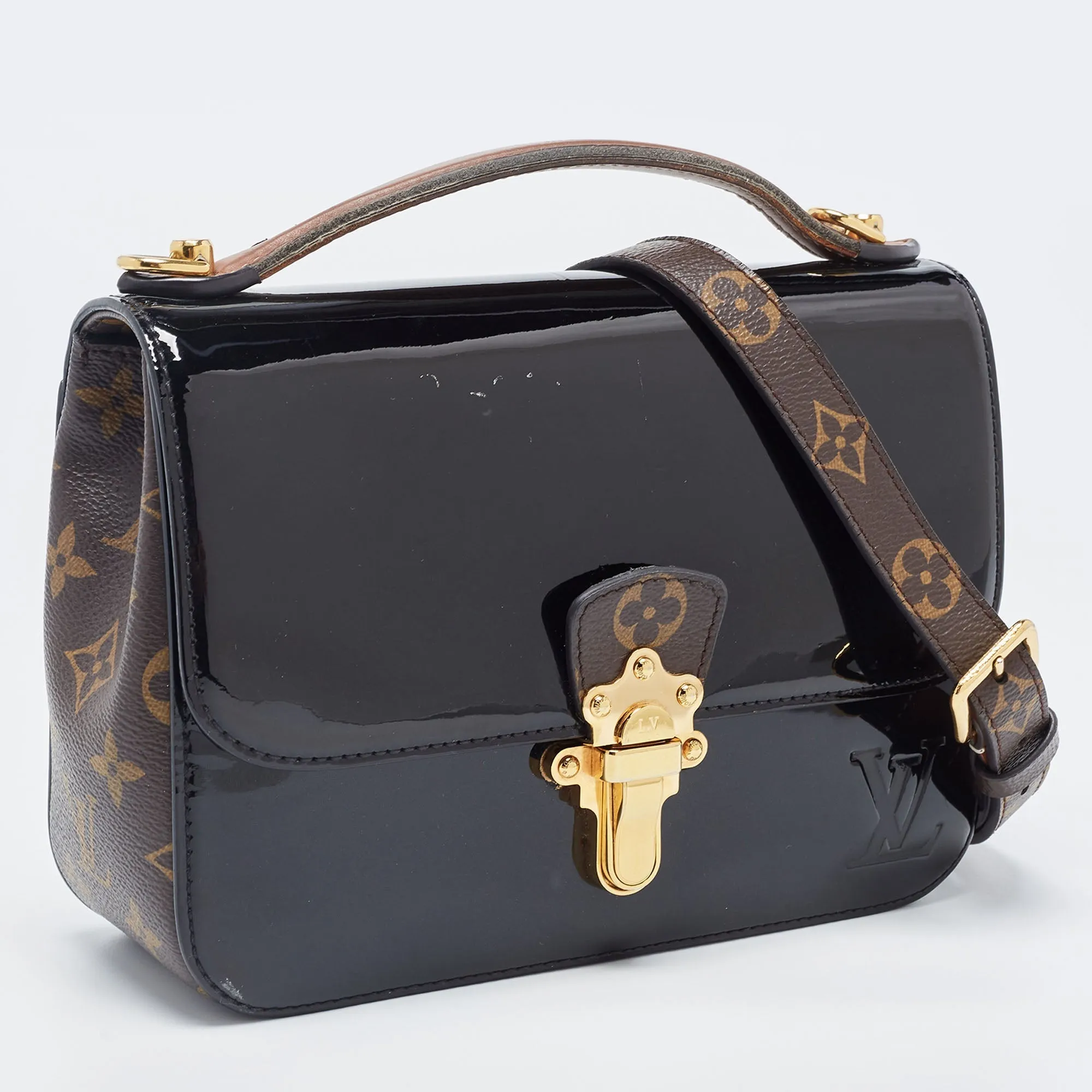 LOUIS VUITTON Black Vernis Leather and Monogram Canvas Cherrywood BB Bag