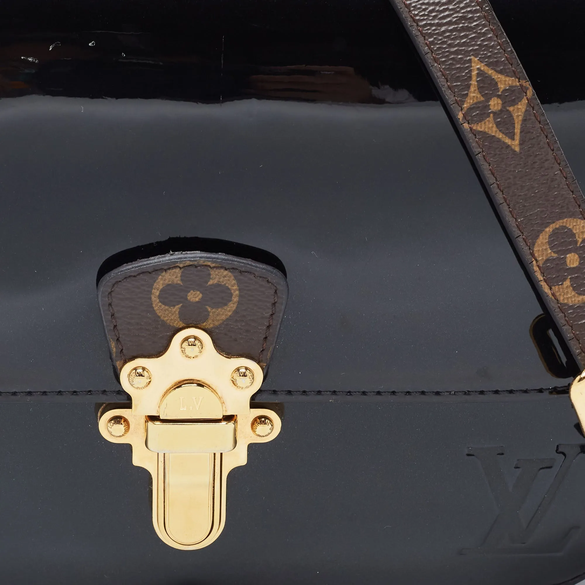 LOUIS VUITTON Black Vernis Leather and Monogram Canvas Cherrywood BB Bag