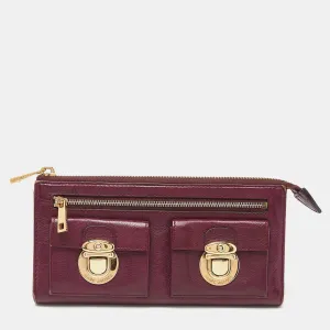 Magenta Leather Zip Continental Wallet