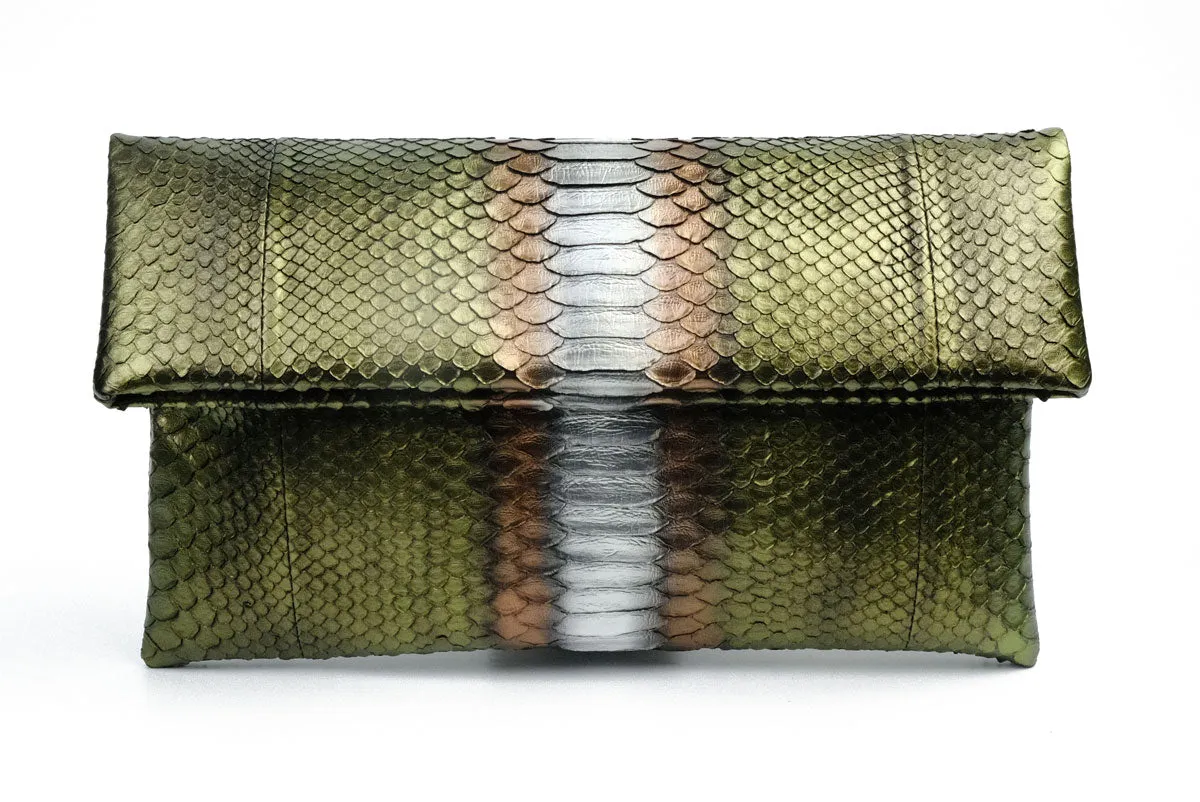 Mandalay Metallic Olive Foldover Clutch