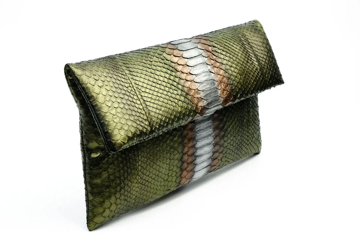 Mandalay Metallic Olive Foldover Clutch