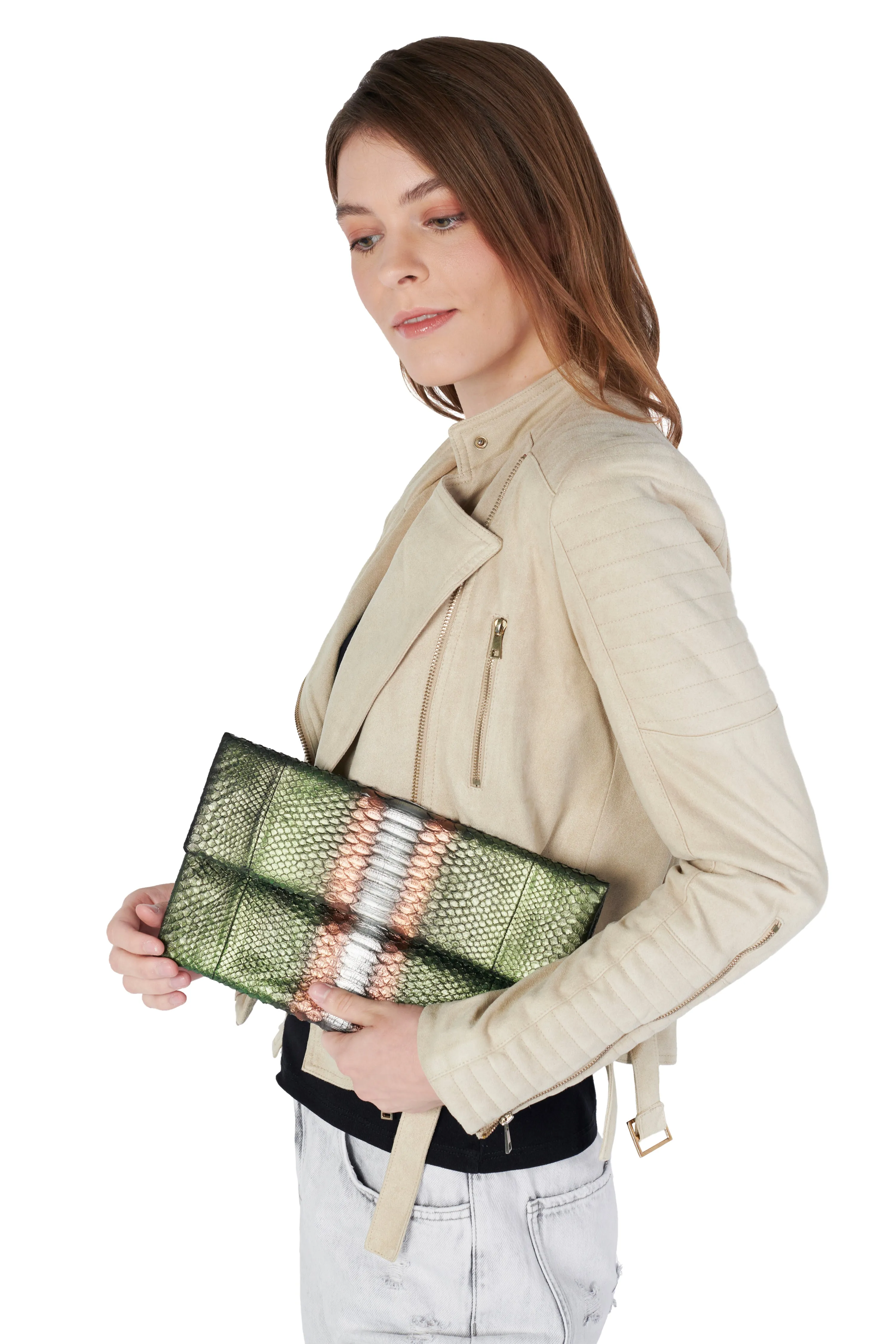 Mandalay Metallic Olive Foldover Clutch
