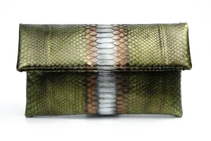 Mandalay Metallic Olive Foldover Clutch