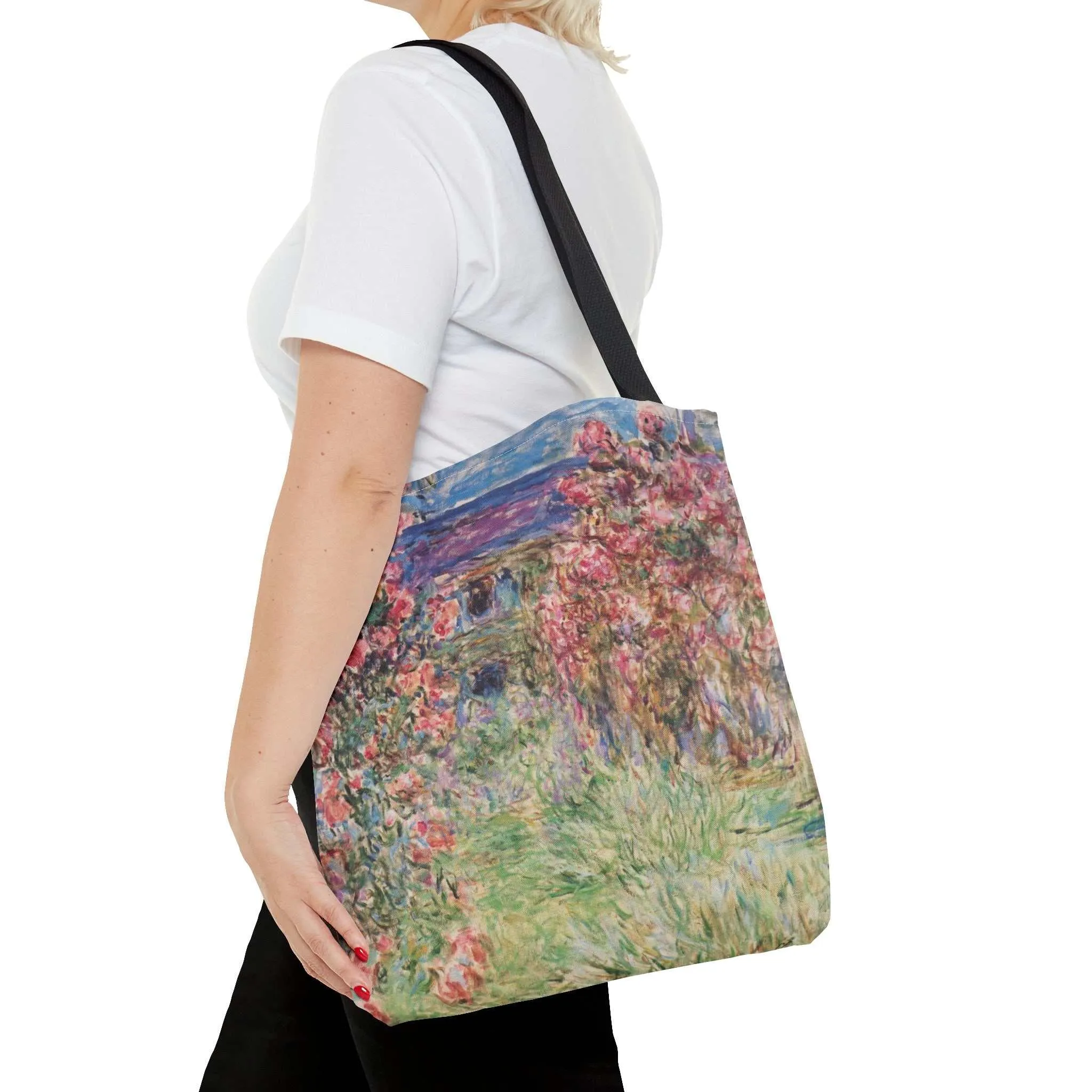 Monet Pink Roses Canvas Tote Bag