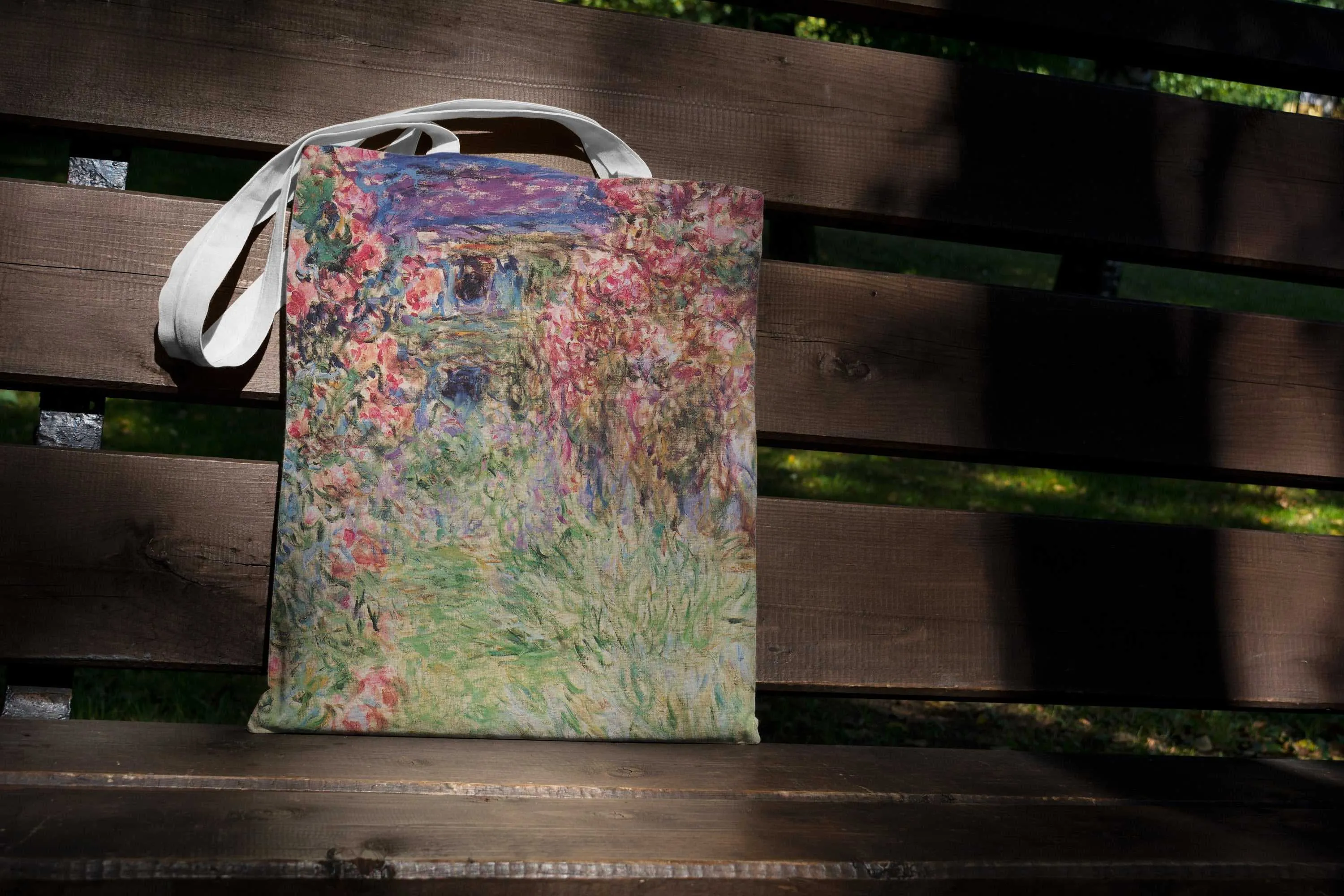 Monet Pink Roses Canvas Tote Bag