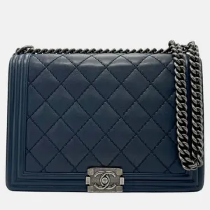 Navy Gunmetal Leather Boy Bag