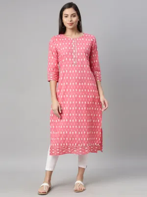 Neerus Women Pink Geometric Printed Cotton Kurta