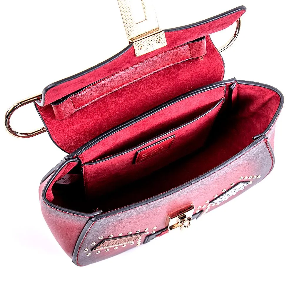 OH Fashion Crossbody Bag Saddle Handbag USA Nights, Red Wine