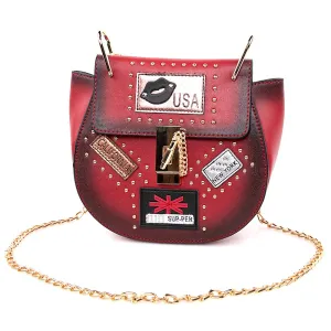 OH Fashion Crossbody Bag Saddle Handbag USA Nights, Red Wine