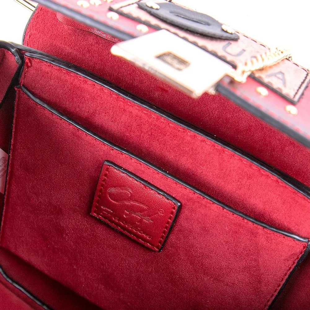 OH Fashion Crossbody Bag Saddle Handbag USA Nights, Red Wine