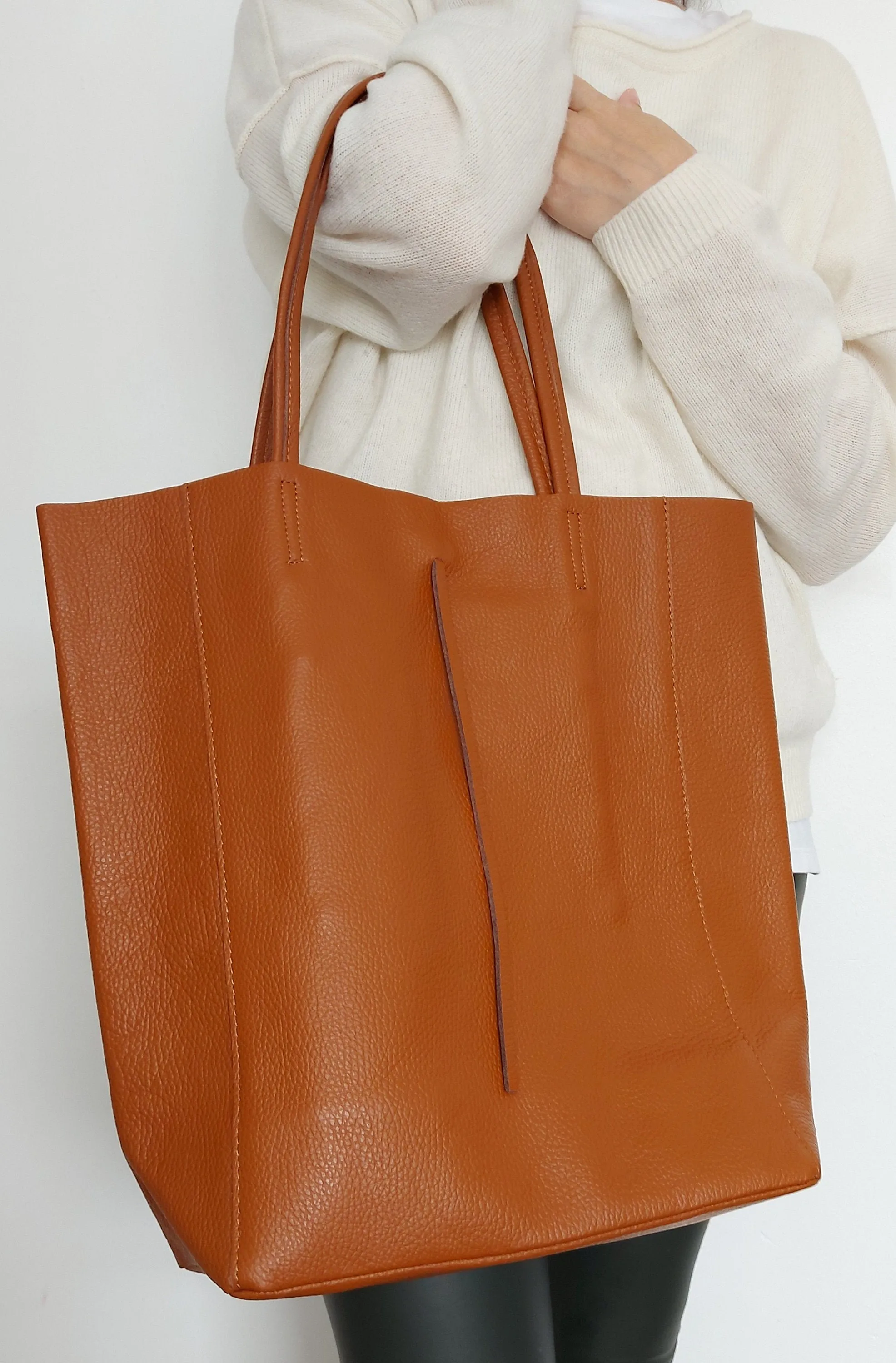 Olive Green Genuine Leather Shopper Bag Large Leather Tote Bag