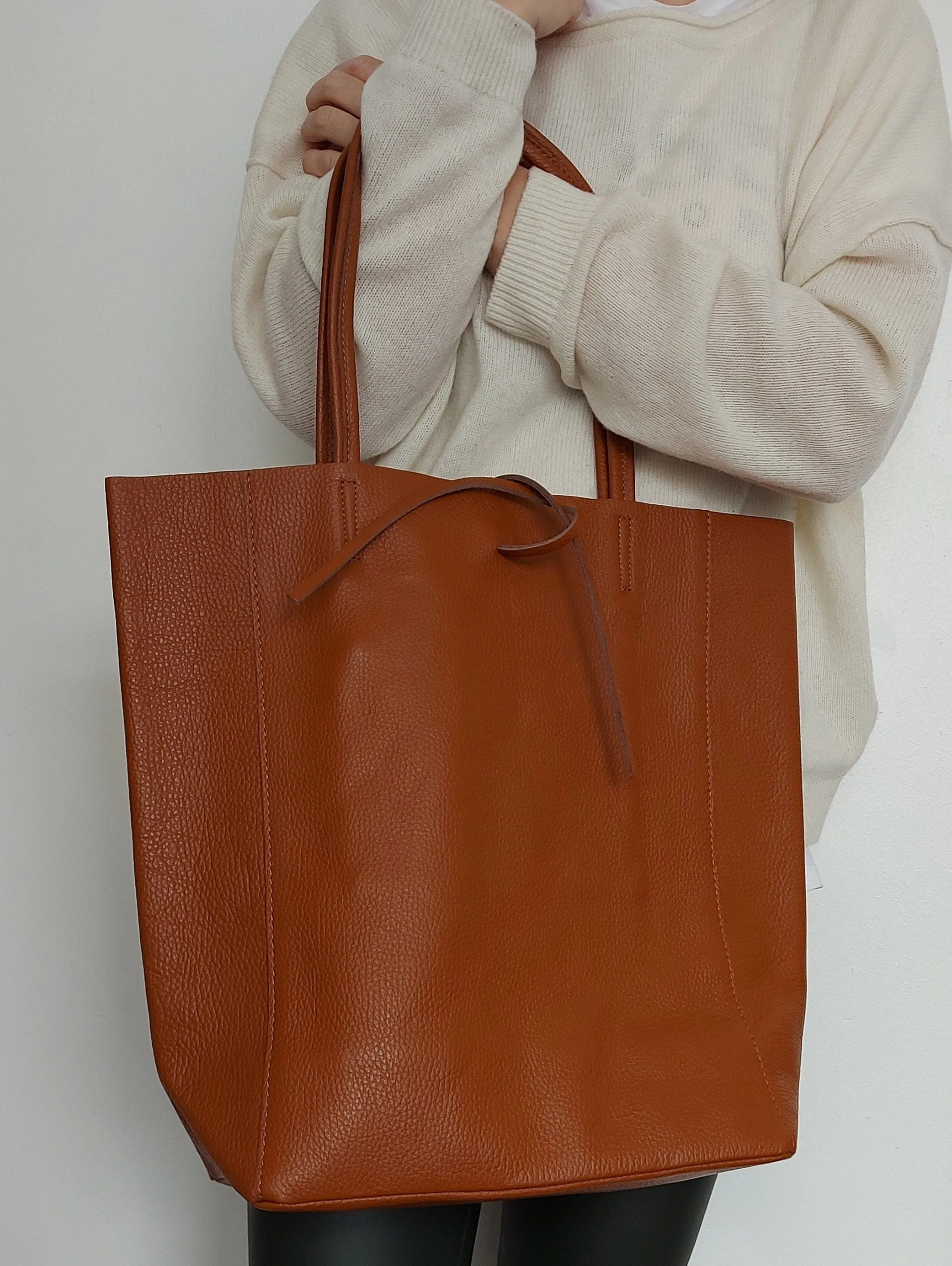 Olive Green Genuine Leather Shopper Bag Large Leather Tote Bag
