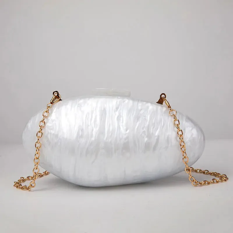 Pearlescent Shell-Shaped Clutch for Weddings and Parties