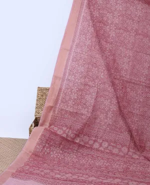 Pink floral printed budget cotton saree, plain border &  floral & geometric printed pallu
