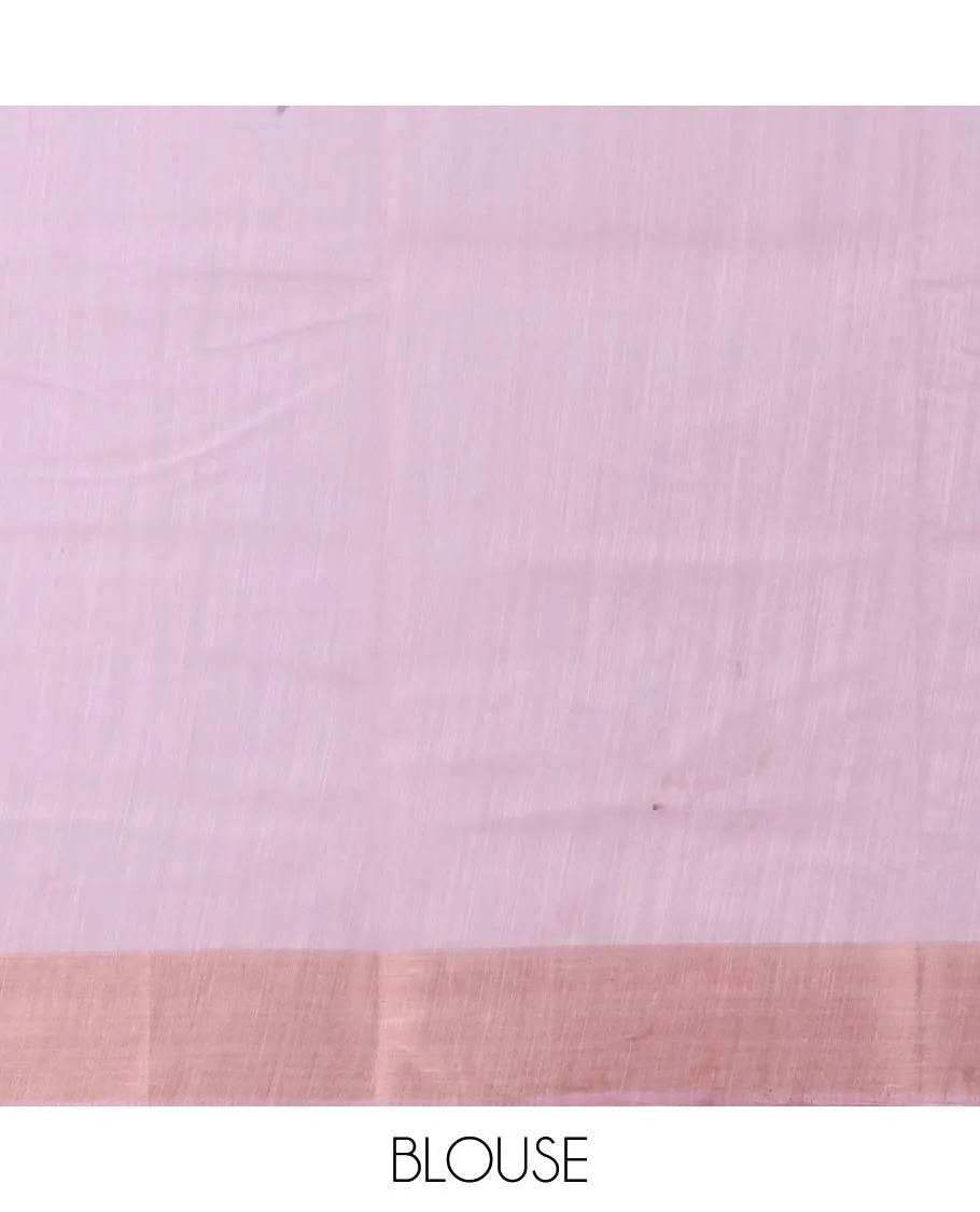 Pink floral printed budget cotton saree, plain border &  floral & geometric printed pallu