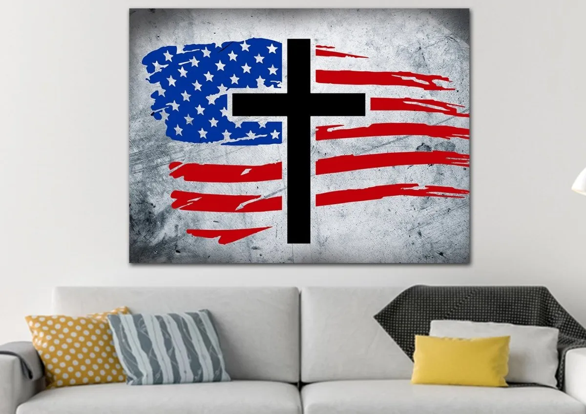 Rugged Look American Flag Patriotic Wall Art - Christian Canvas Wall Art