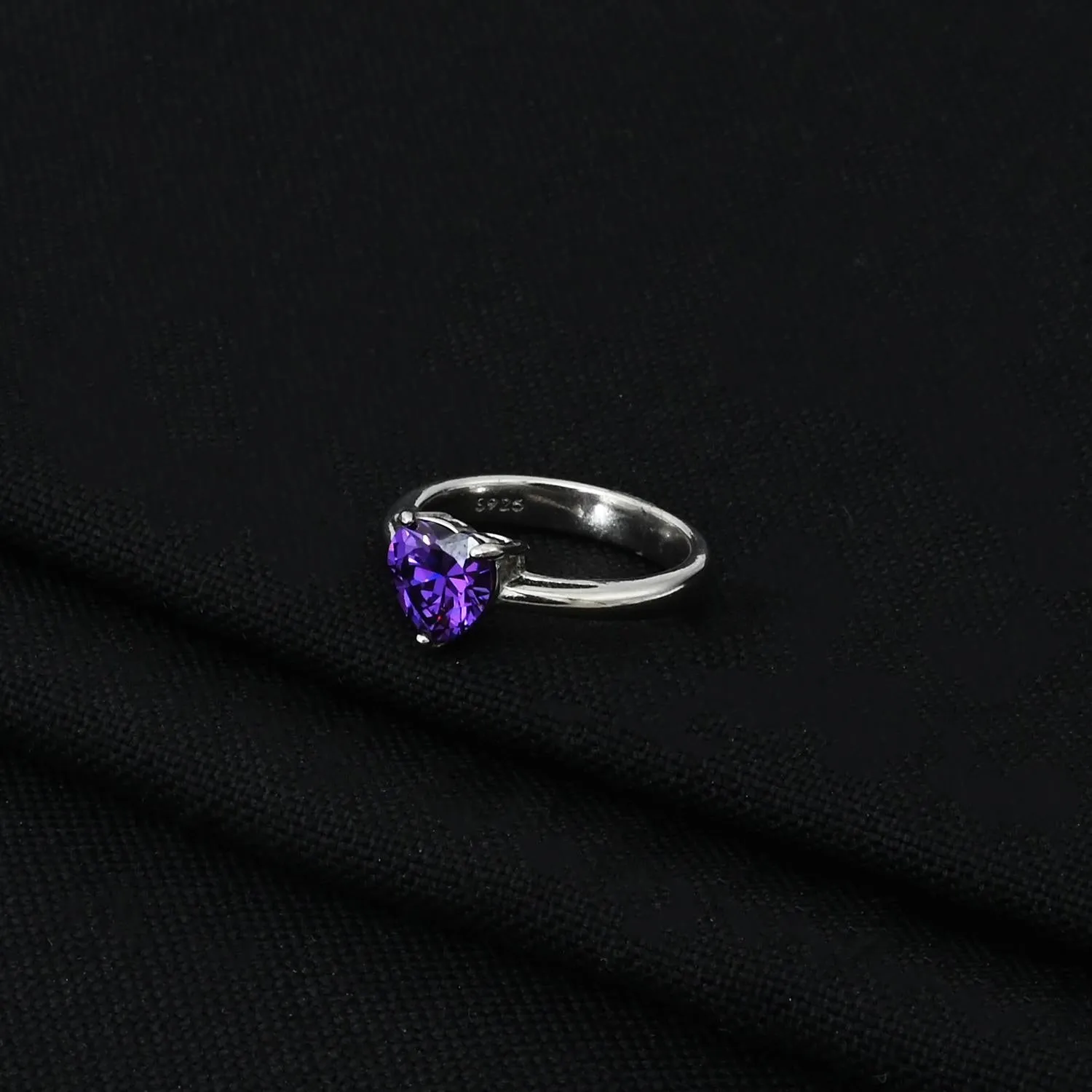 Silver Purple Vibrant Heart Ring