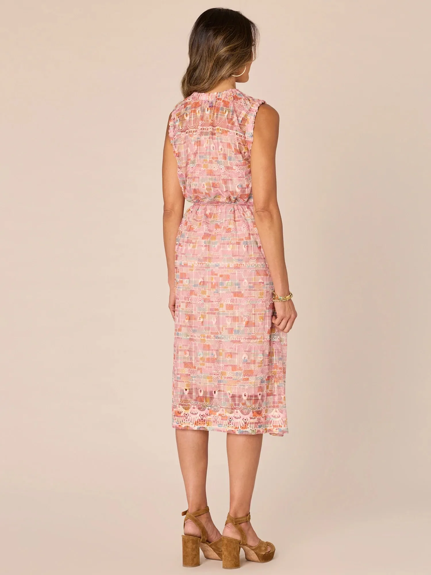 Sleeveless Round Neck Self Tie Waist Woven Dress with Pockets