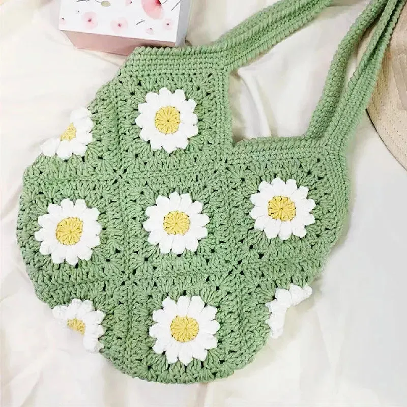 Sohiwoo Handwoven grandmother plaid patchwork shoulder bag Blue and white pottery pattern simple elegant atmosphere lady handbag