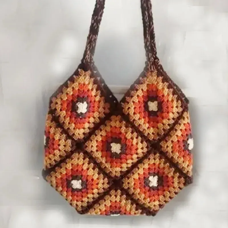 Sohiwoo Handwoven grandmother plaid patchwork shoulder bag Blue and white pottery pattern simple elegant atmosphere lady handbag