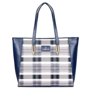 The Clownfish Agnes Handbag - Premium Faux Leather | 9L Capacity | Checks Design | Agnes Blue