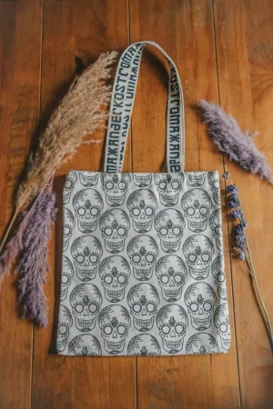 Xander Kostroma Cream Skull Print Cotton Shopper Tote Bag | Eco-Friendly Large Canvas Bag | Stylish Skull Design for Everyday Use | Durable & Spacious Handbag for Women | Perfect for Shopping & Travel