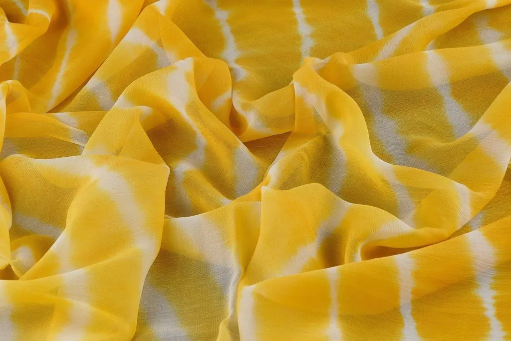 Yellow White Leheriya Tie and Dye Pure Viscose Georgette Fabric
