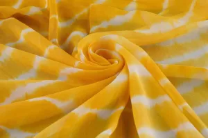 Yellow White Leheriya Tie and Dye Pure Viscose Georgette Fabric